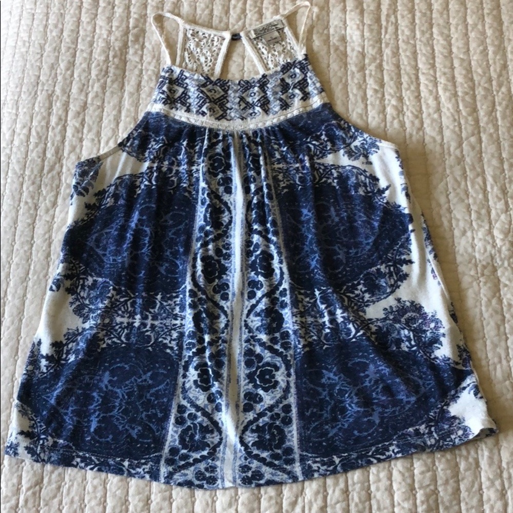 Lucky brand paisley crochet open back tank